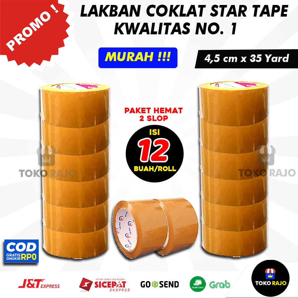 

( 12 ROLL / BUAH ) LAKBAN COKLAT LAKBAN BENING LAKBAN MURAH Ukuran 2 inch 4,5 cm x 35 m
