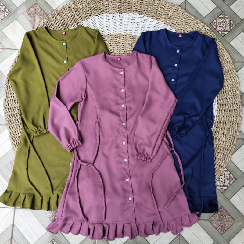 TM 09- COD Kemeja tunik busui wanita remaja cewek L ld 98-100 panjang murah jumbo kancing depan full