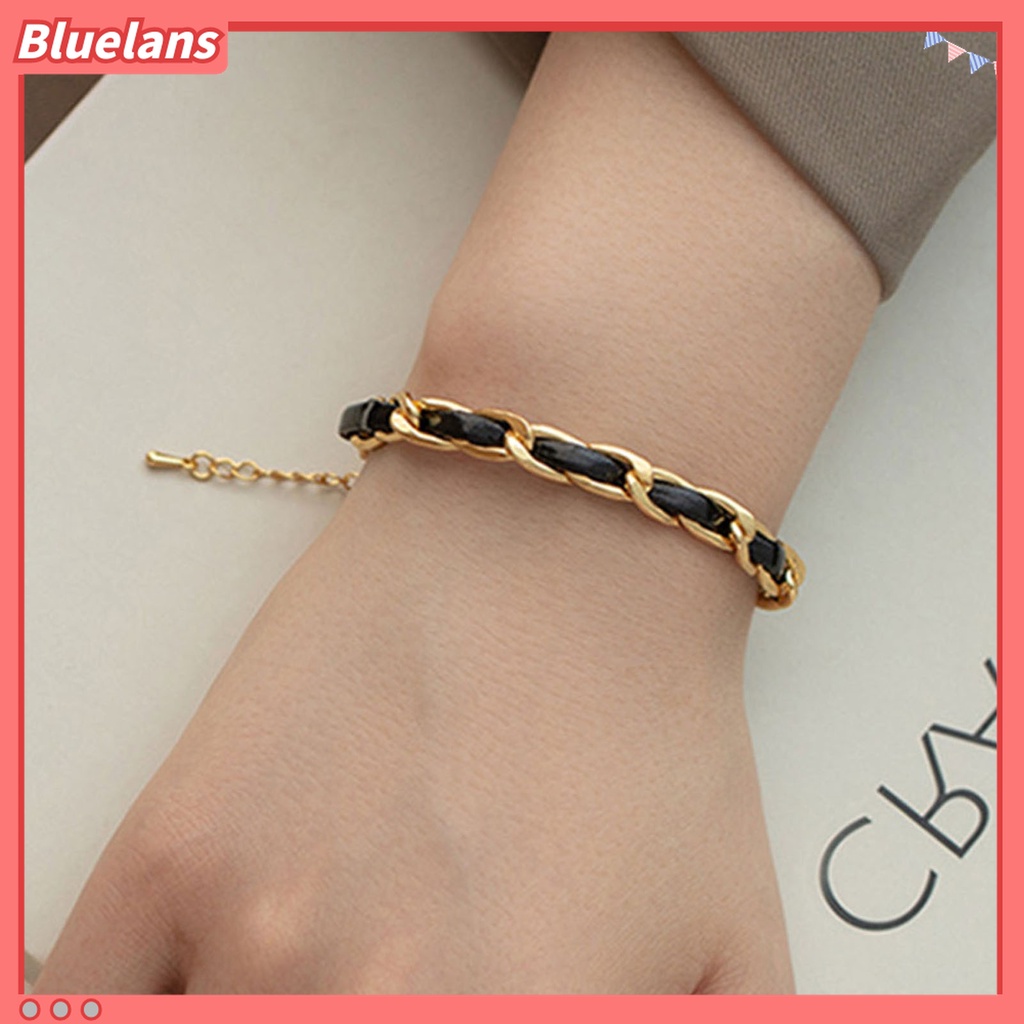 Gelang Bahan Kulit Imitasi Model Kepang Adjustable Gaya Retro Untuk Wanita