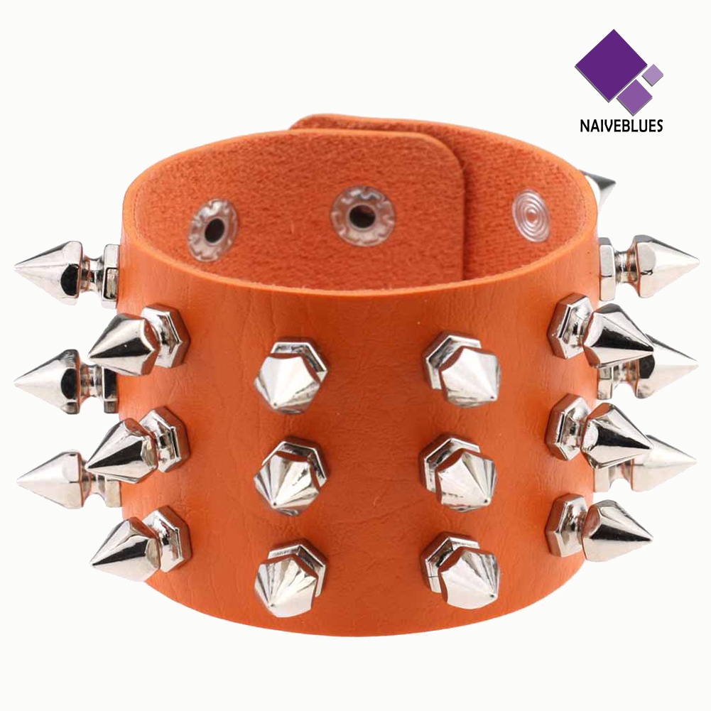 Gelang Bahan Kulit Imitasi Model Lebar Gaya Punk Untuk Pria Dan Wanita
