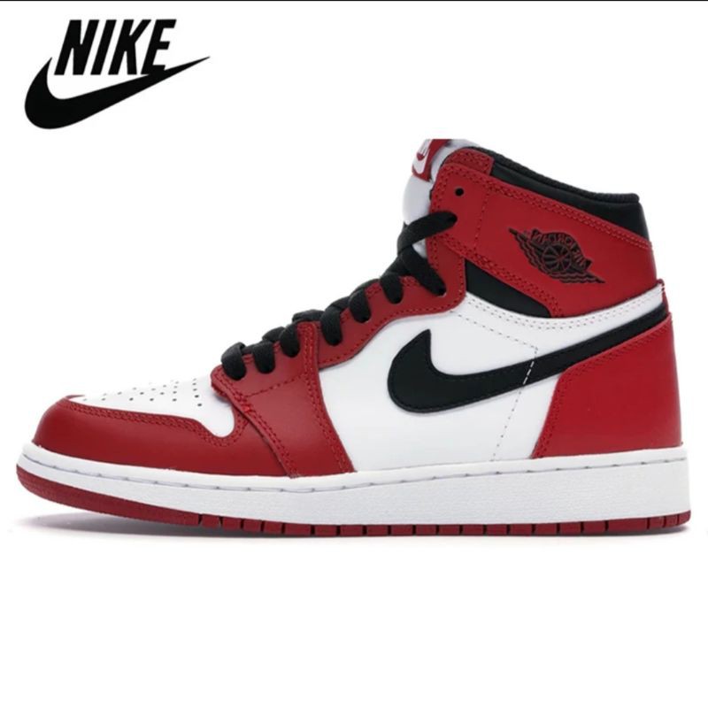 Air Jordan 1 Retro High Black Toe Original Nike Shoes-Merah