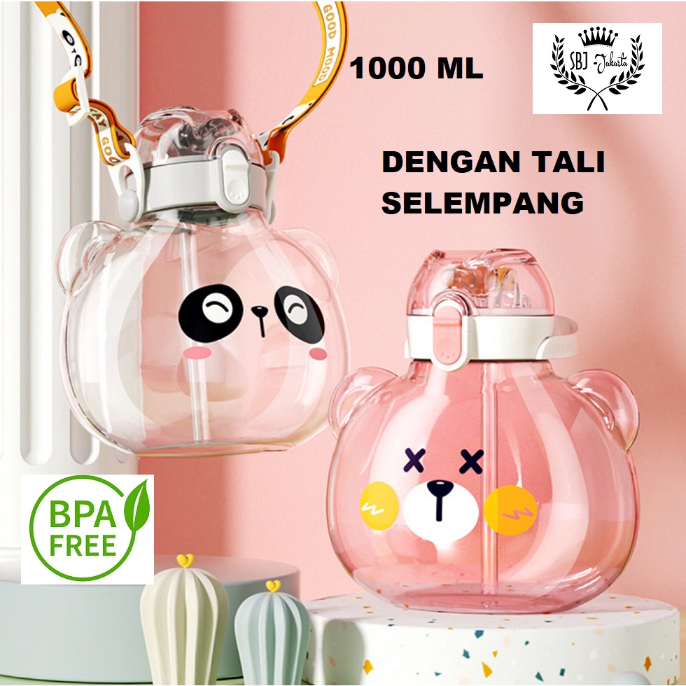 BOTOL MINUM ANAK CHUBBY WILDLIFE BPA FREE 1000 ML DENGAN TALI DAN SEDOTAN