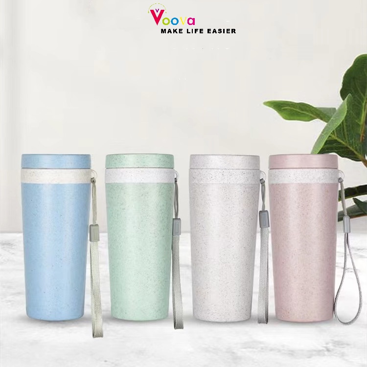 VOOVA  Gelas Termos Gandum / Cangkir Termos Jerami Gandum / Cangkir Portabel Tali Portabel Sederhana