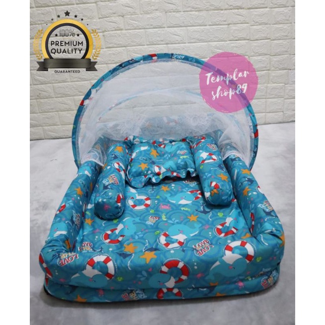 New Normal Kasur Kelambu Bayi Set Bantal Guling PREMIUM / Kasur Lipat Kelambu Bayi / Kasur Kelambu-paus sirkus kolam