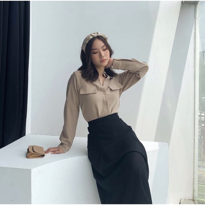 AYANA LONGSLEEVE TOP BLOUSE PREMIUM KOREA - OUTFIT KANTORAN KOREA - KEMEJA PESTA - ATASAN TANGAN PANJANG WANITA BUSUI FRIENDLY - BAJU MENYUSUI - ATASAN UNTUK KONDANGAN - HADIAH / KADO ULTAH CEWEK