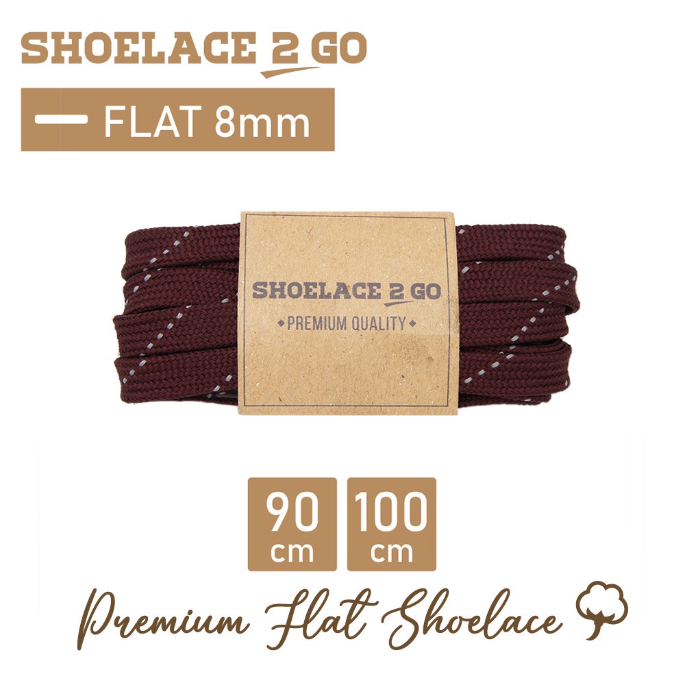 SHOELACE 2 GO PREMIUM TALI SEPATU MOTIF GEPENG PIPIH FLAT - N17 RED MAROON WITH WHITE STRIPES - 90CM 100CM