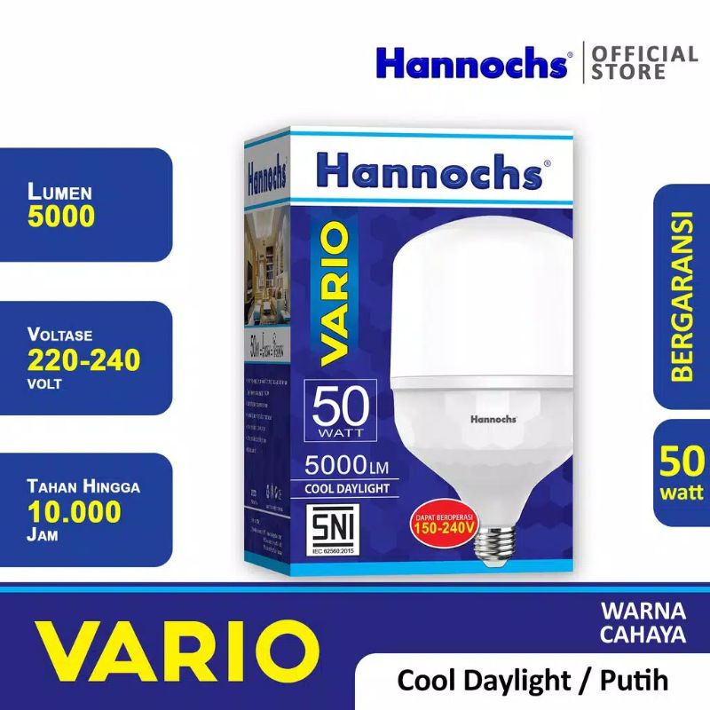 Paket 3 pcs Hannochs Vario 50 Watt Cahaya Putih