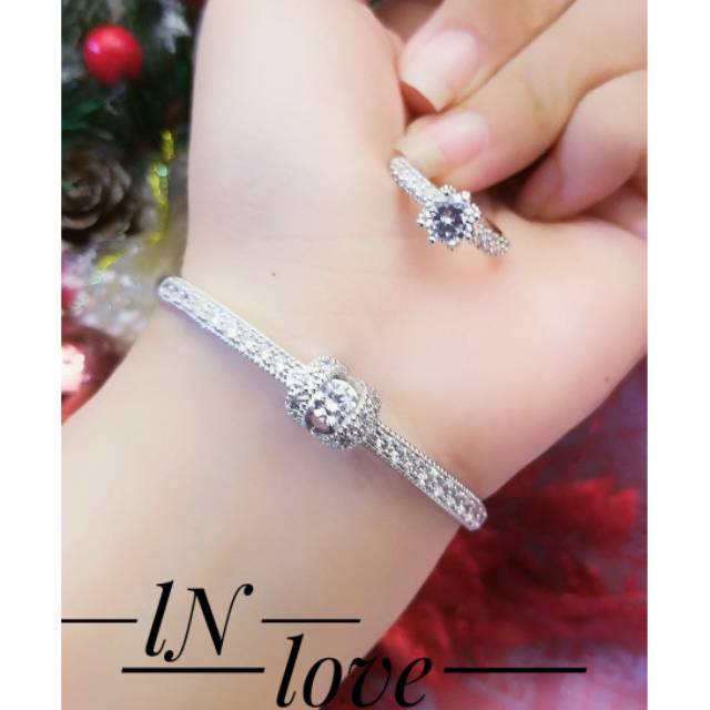 TERMURAH Set Perhiasan Xuping Gelang Cincin Berlian Permata Silver Permata Anti Karat Titanium Mewah
