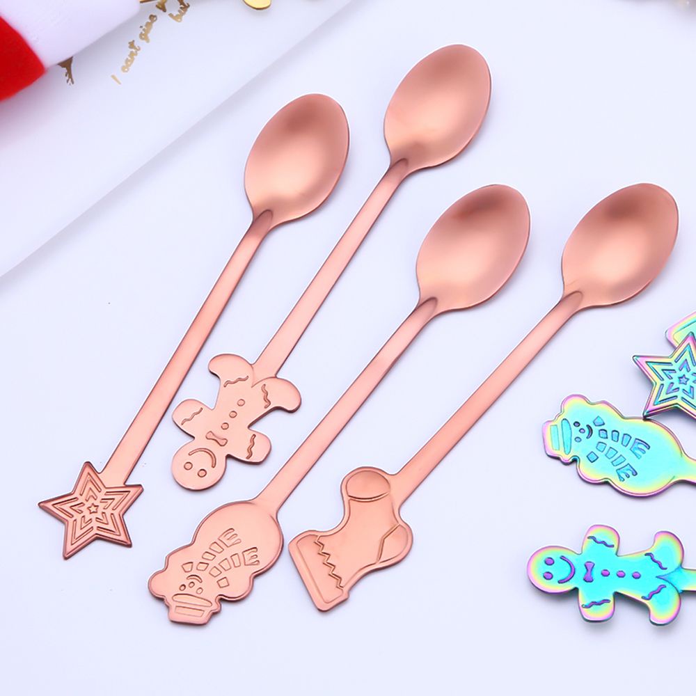 CHOOKEY 1/4pcs/set Drinking Christmas Coffee Spoons Ice Cream Tableware Tea Scoops Stainless Steel Snowman Desserts Home &amp; Living Kitchen &amp; Dining Kids Spoon