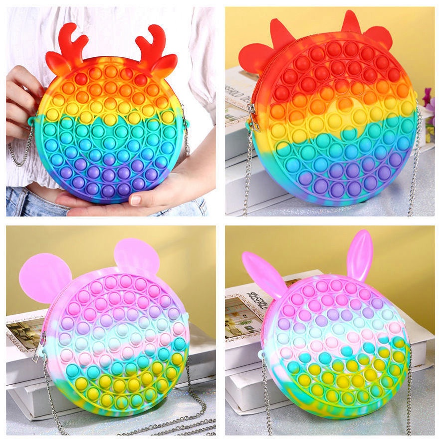 Tas Pop it Anak Import Tas Selempang Pop it Rainbow Makaron Tas Anak Pop it Fidget Toy Mainan Penghilang Stress [JL08]