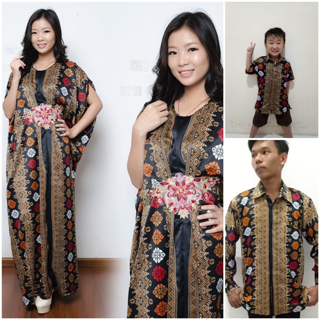 SB Collection Couple Family Nara Dress Maxi Kaftan Jumbo Dan Kemeja Anak Ayah Batik Pria