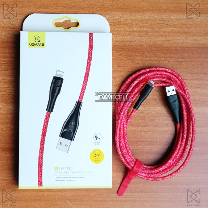 USAMS U41 Kabel Data Iphone 3 Meter Lightning Fast Charger Original