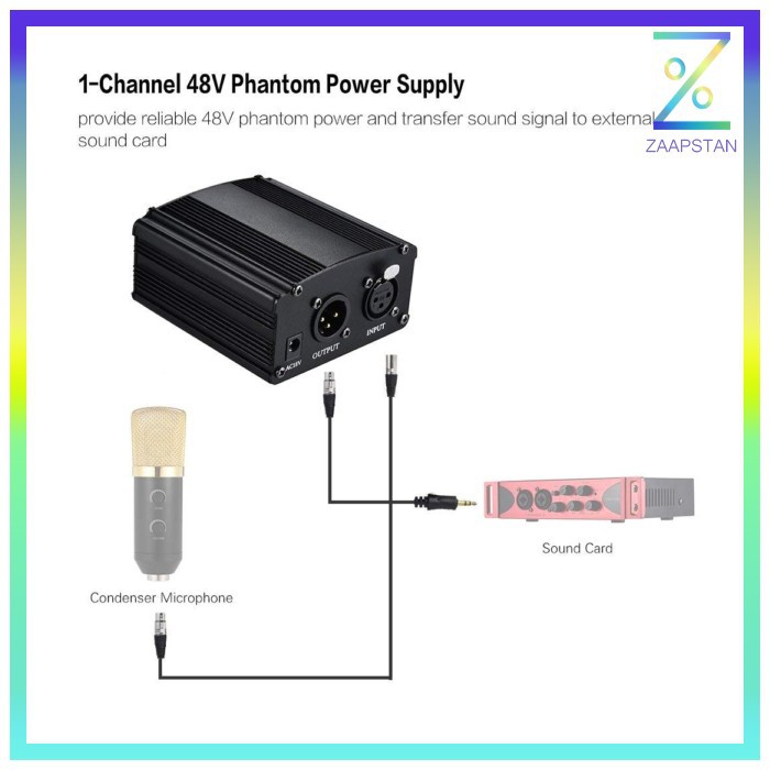 Taffware Phantom Power Microphone 1 Channel 48V Supply for Condenser M