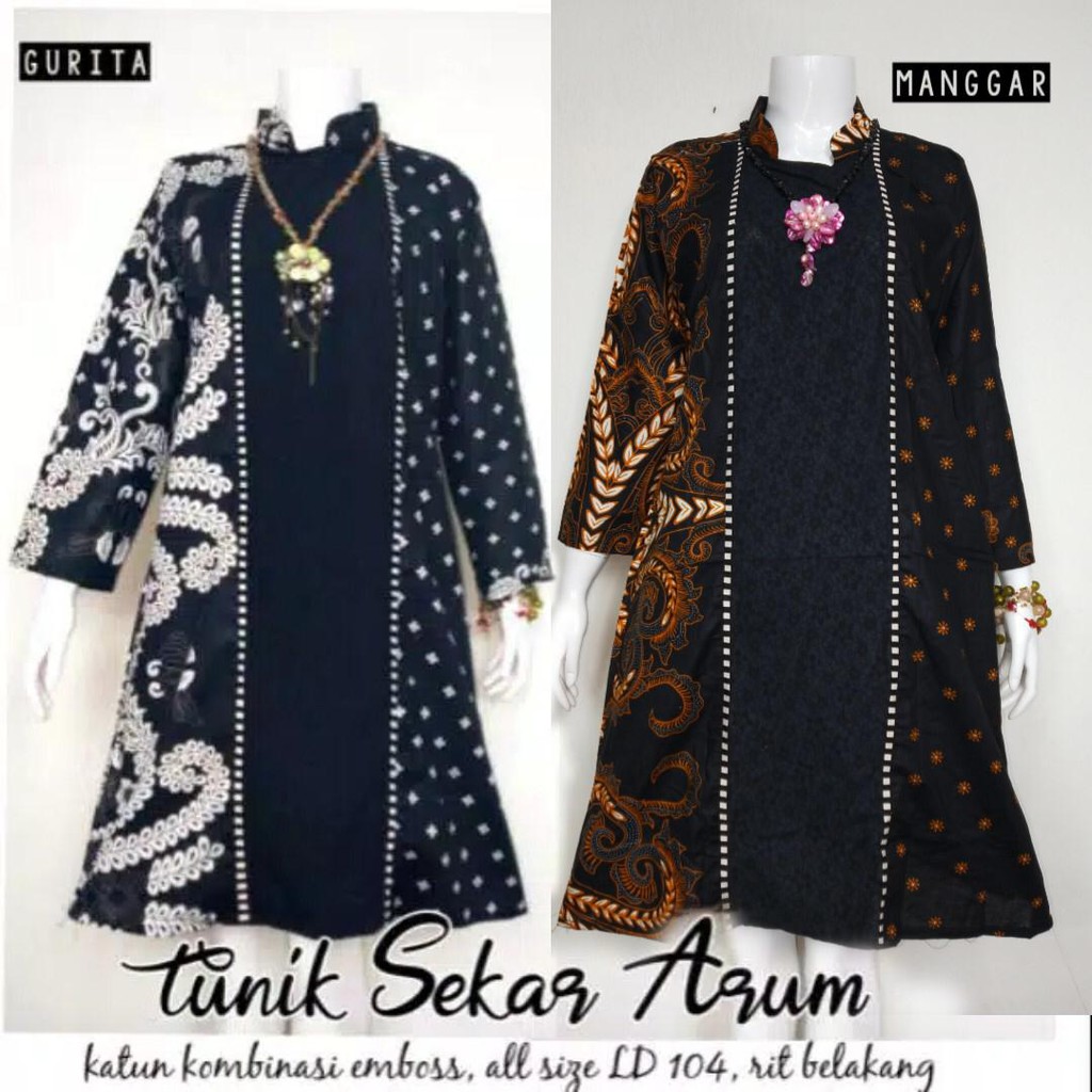 Batik Wanita Tunik Sekar Arum Katun Kombinasi Emboss Rit Modern Warna Premium Exclusive