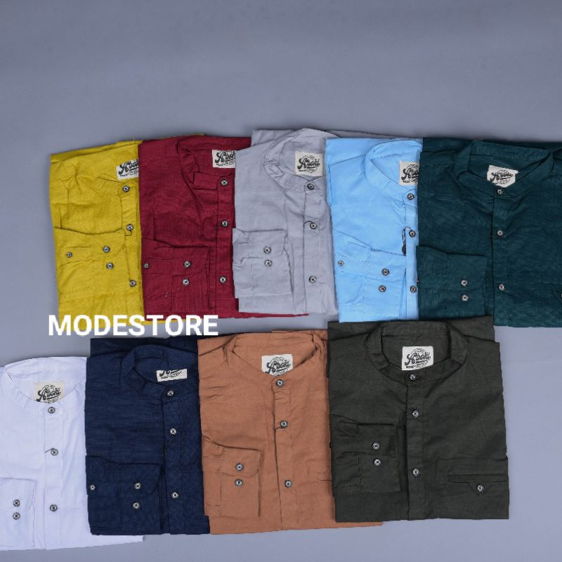 KEMKO, Kemeja Pria Lengan Panjang Polos Kerah Sanghai, Kemeja Koko Panjang Polos Premium, Kemeja Ker