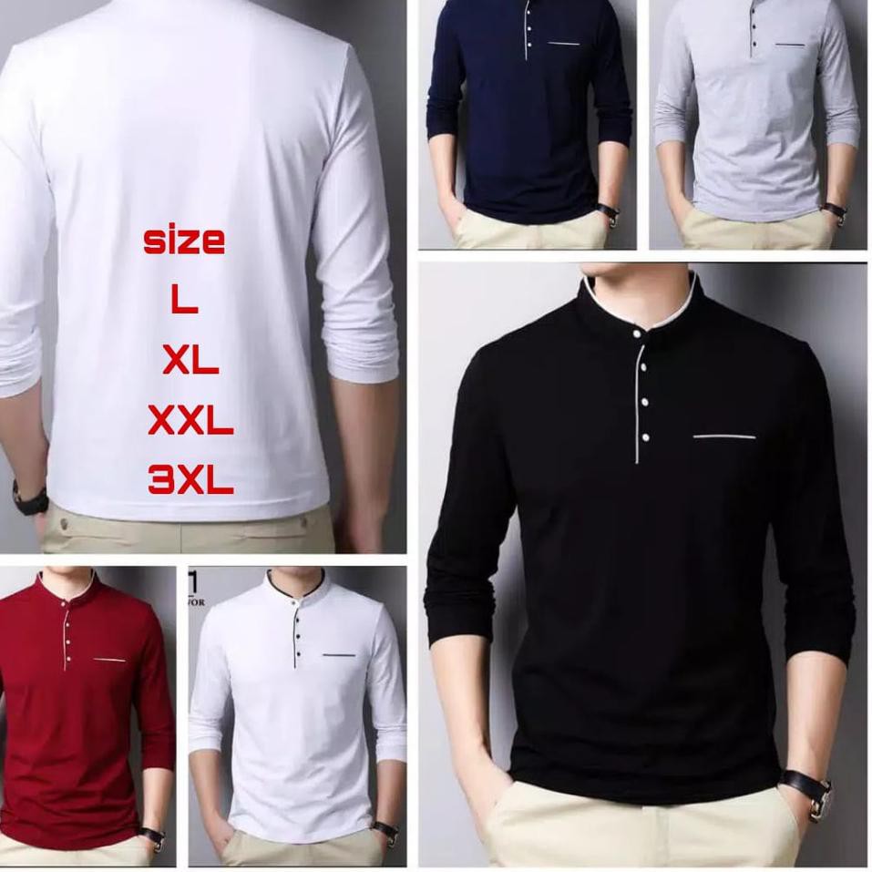 Big Sale PZTHA 5 WARNA/UKURAN L-XL-XXL-3XL/ BAJU KAOS PRIA LEHER KOKO/BAJU PRIA LENGAN PANJANG/AVATA