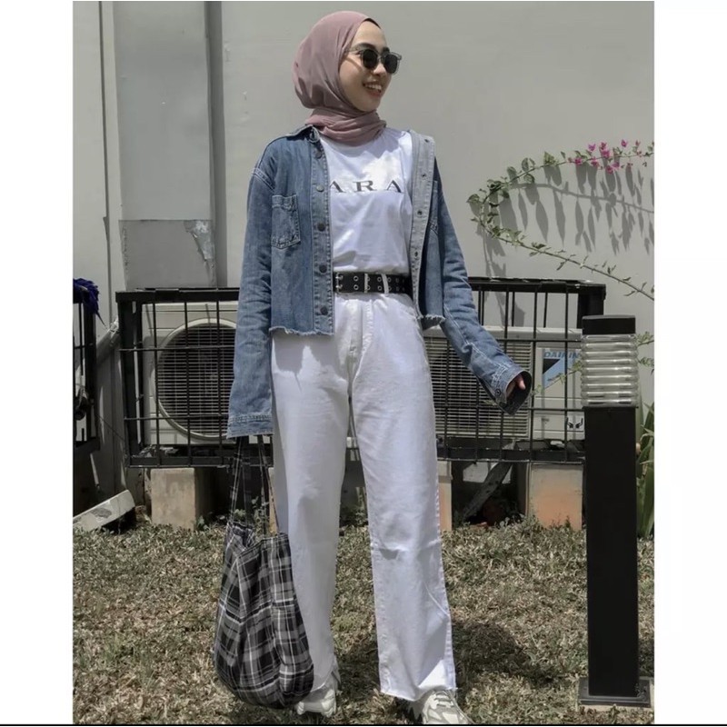 Kulot Jeans Putih Highwaist