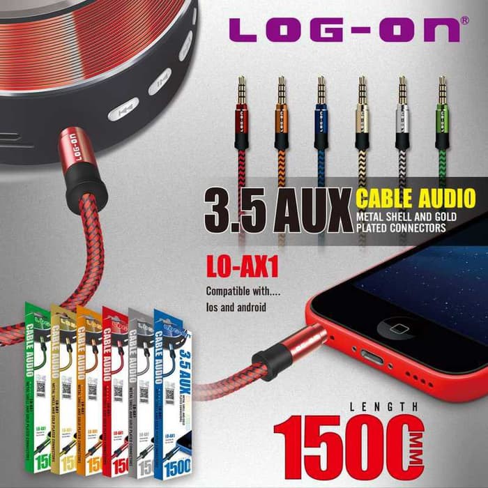 KABEL AUX AUDIO METAL SHELL 3.5MM - CABLE AUDIO CB-AU1 - 150CM LOG-ON