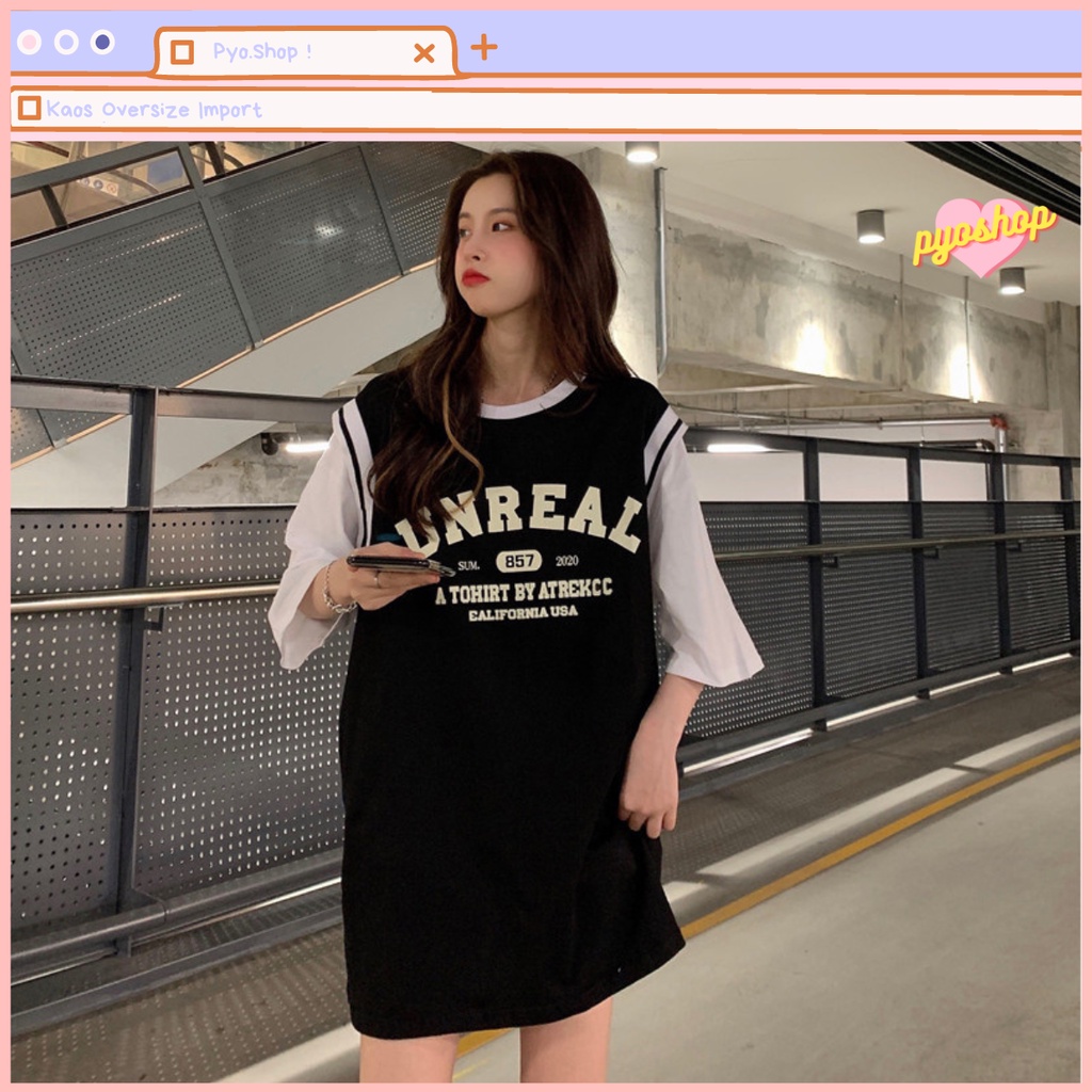 Oversize Tee Tshirt Kaos Import Longgar Motif UNREAL BASKET