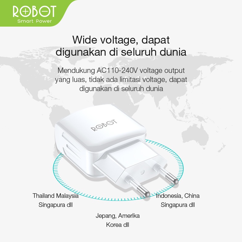 Kepala Charger ROBOT RT-K6 2.4A Dual Output Original - Garansi 1 Tahun