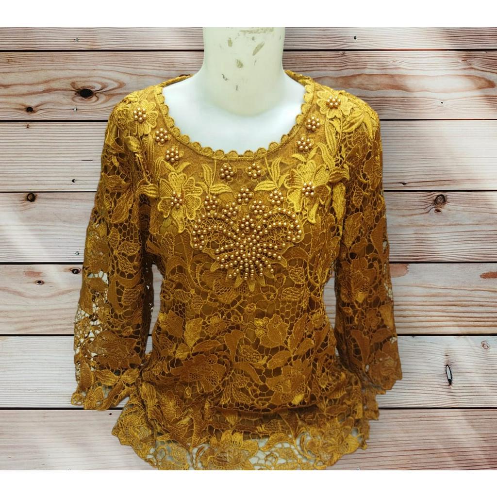 D 608 blouse brokat lengan panjang ld 120cm baju atasan wanita brukat terbaru jumbo blus
