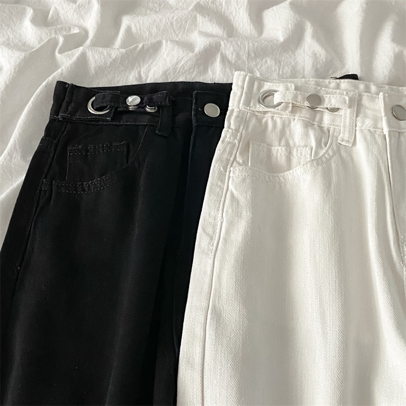 Hitam/Krem celana jeans panjang wanita highwaist murah kulot kekinian