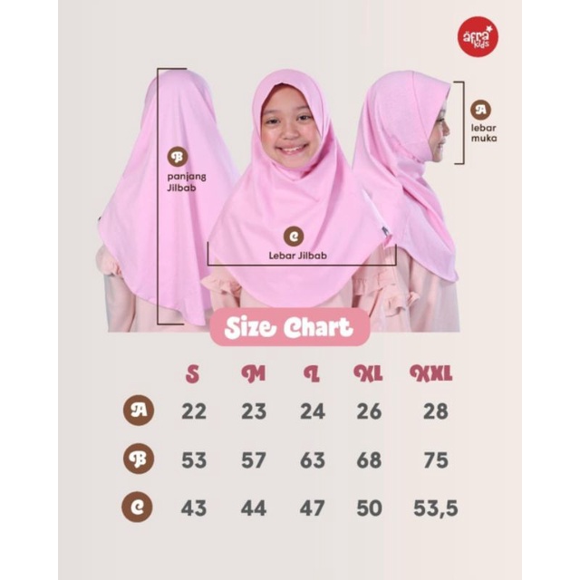 SIZE XXL Jilbab Afrakids dan SabinFatin (Afrakids New) Basic Re-New JA102 JA104 JA105 JA106 JA107 JA108 JA109 JA110 JA111 FJ002 FJ 003 FJ005