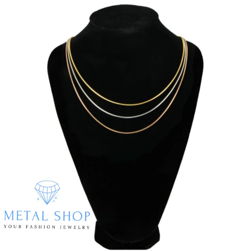 Kalung Titanium Anti Karat Warna Emas Silver Hitam Model Bulat