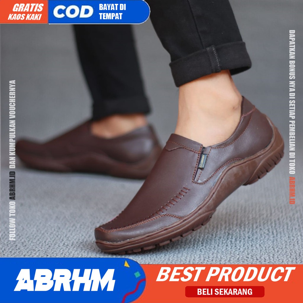 VERDIC Sepatu Casual Slip On Pria Kulit Asli Pantofel Kerja Kantor Kondangan Sepatu Kasual Cowo / Cowok Anti Slip Orignal Gaya Keren Kekinian Murah Terlaris