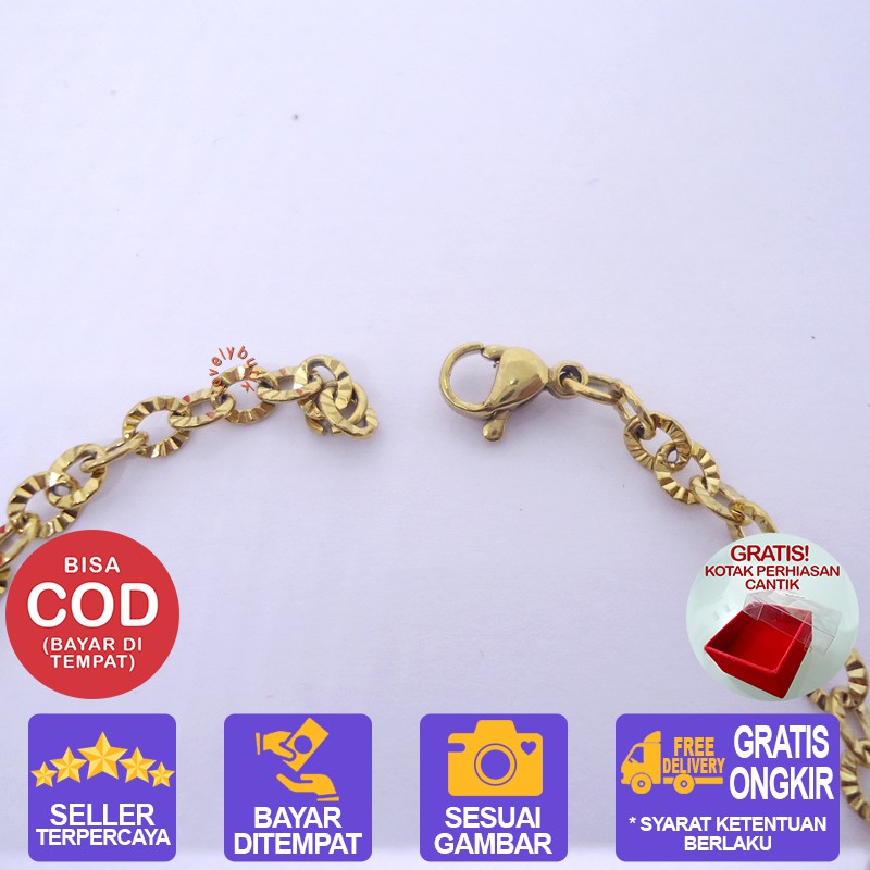 Lovelybutik  Gelang Titanium Asli  Anti Luntur Wanita  Polos Rantai Nori Donat BONUS KOTAK PERHIASAN