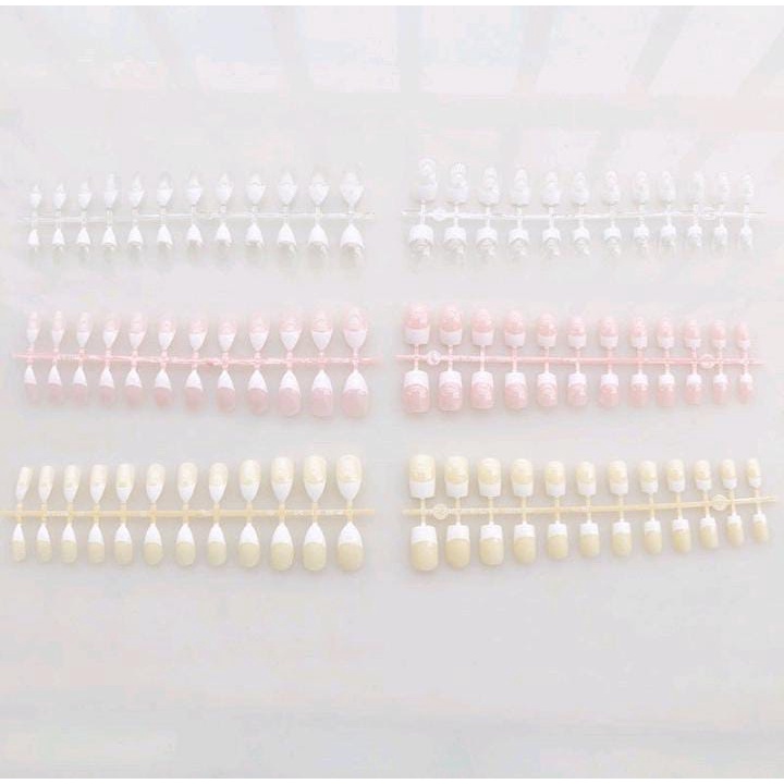 24pcs KUKU PALSU FRENCH MANICURE WHITE FAKE NAILS LIST PUTIH KUKU PALSU KOTAK OVAL ALMOND KUKU PALSU