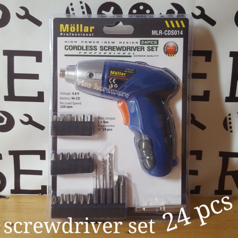Mesin Obeng set baterai screwdriver bor cordless mollar 4.8v 24pcs CDS014