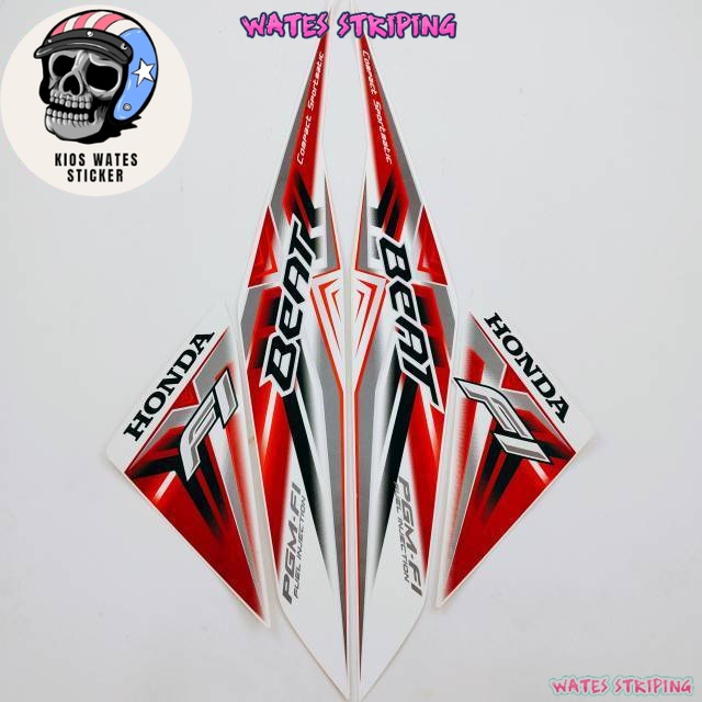 Striping Decal Polet Sticker honda beat fi 2015 putih list merah stiker list body motor standar