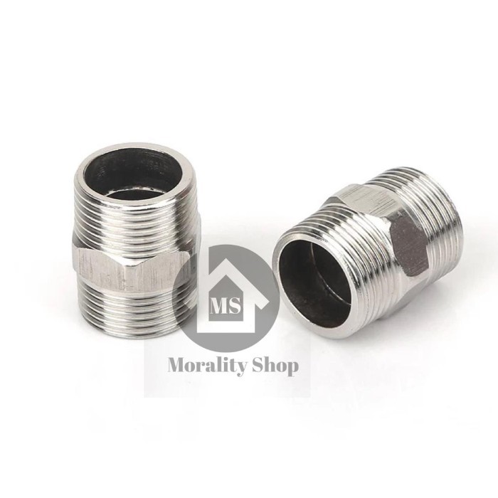 Double nepel stainless 1/2 inch DN12-Dobel stenlis fitting pipa sambungan kran pipe murah K10