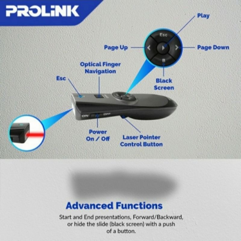 Presenter Wireless Prolink PWP102G 2.4Ghz with Air Mouse ( Laser Pointer Presentasi Power Point Slide PC / Notebook )