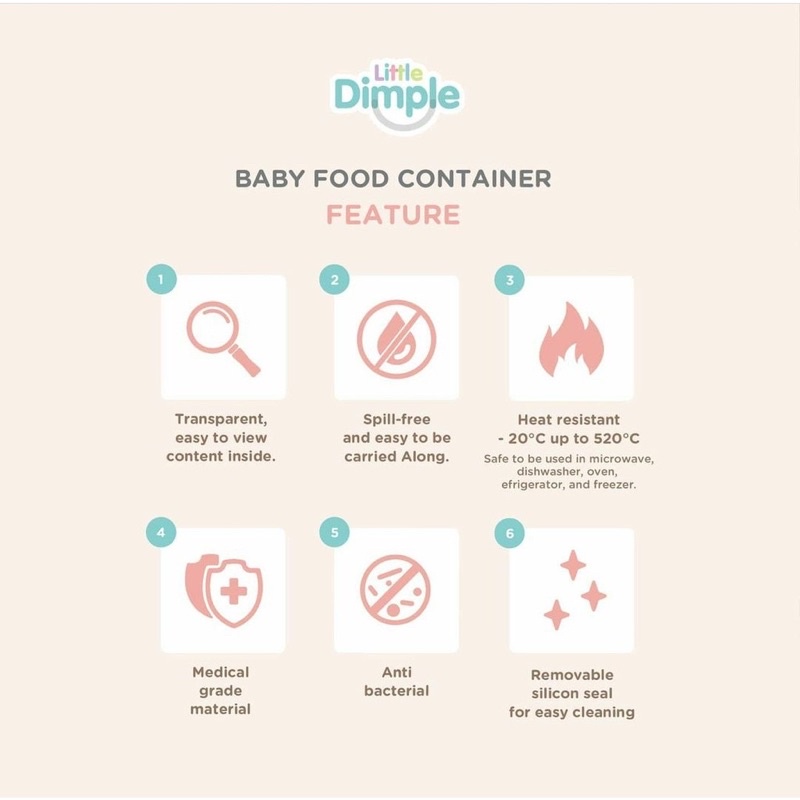 Little Dimple Food Container Baby 130ml BULAT Tempat Wadah Simpan Makanan MPASI Bayi BISA KUKUSAN FOODGRADE BPA FREE