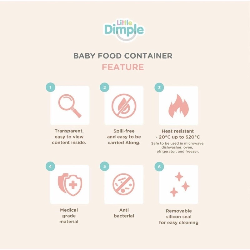 [FREE BUBBLE] Little Dimple Food Container 240ml Wadah Tempat Simpan Makan MPASI Bayi Kaca + Penggaris Ukur Anti Tumpah Aman KUKUSAN