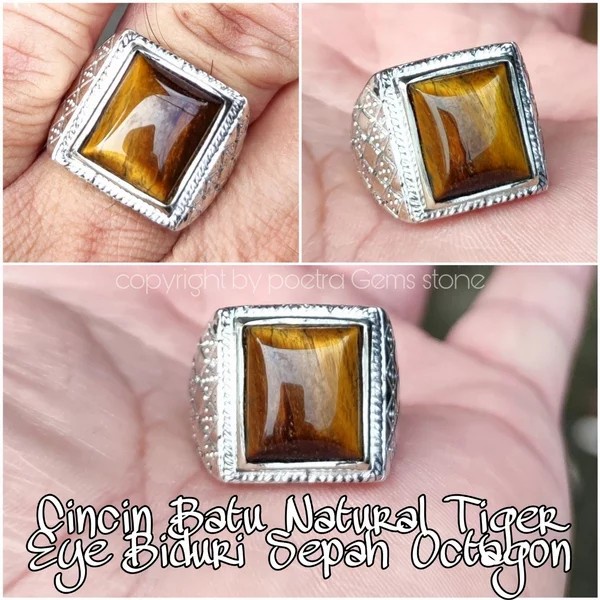 Cincin Biduri Sepah aka Tiger Eye Octagon Natural Batu Alam