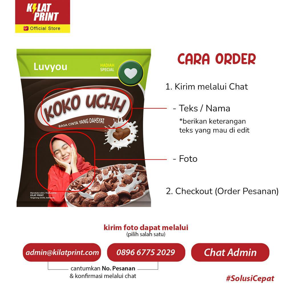 Snack Custom Foto Teks Bungkus Pouch Jumbo Ala Koko Krunch Edition