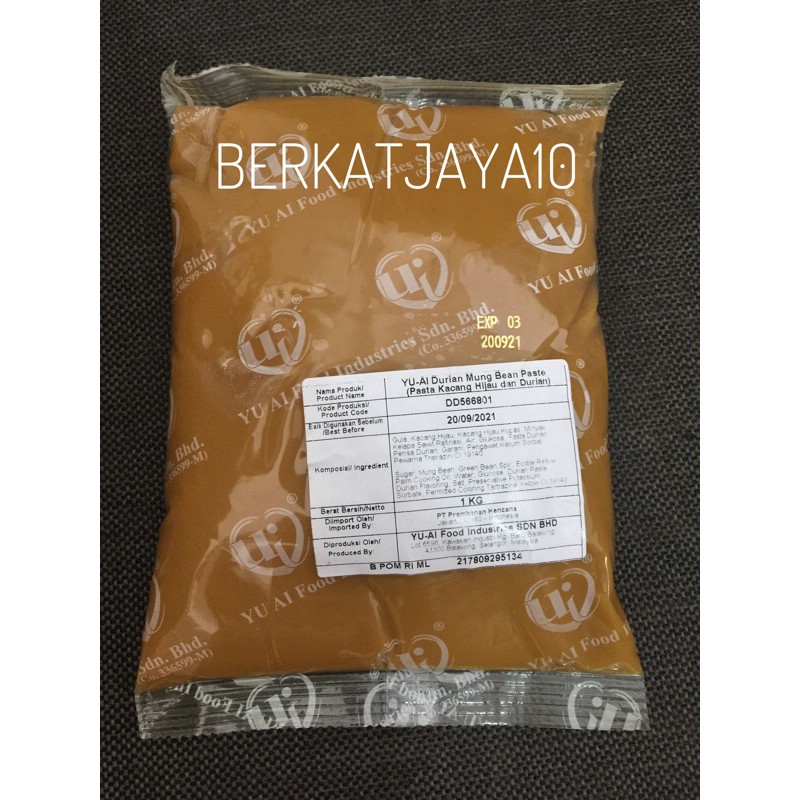 YU AI Durian Mung Bean Paste Filling Kacang Hijau Durian 1 kg Exp 06/23