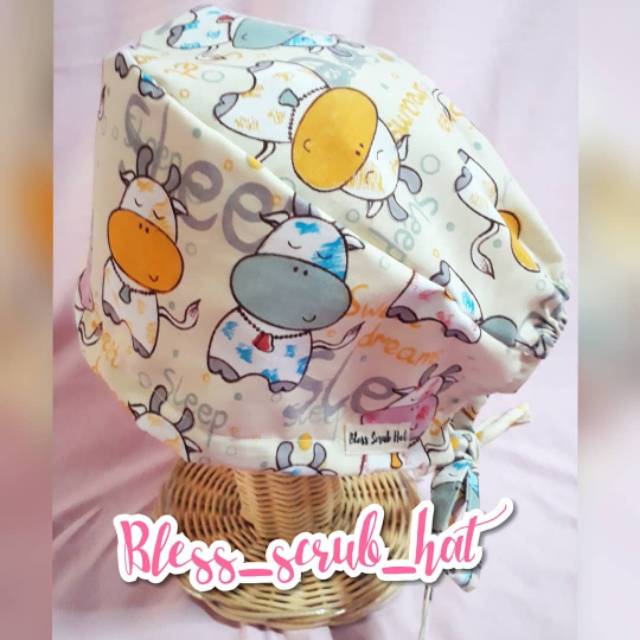 Topi bedah motif/ Scrub hat/ Topi katun/ Kupluk/ sapi