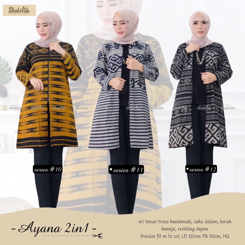 ori shabirah - Baju batik wanita modern exlusive ayana 2in1 tunik cardigan standar jumbo - dress ten