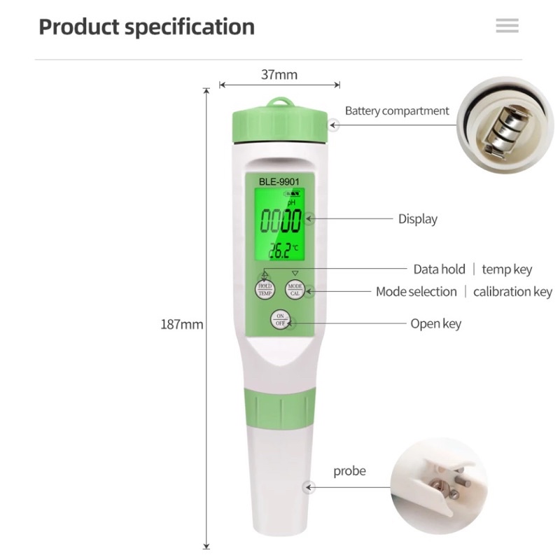 Bluetooth 3 in 1 PH TDS Suhu Meter Tester Digital Air BLE-9901