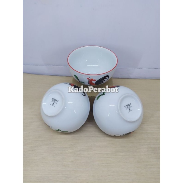 mangkok keramik ayam kopin 4 - mangkok ayam set - mangkok keramik 3pcs