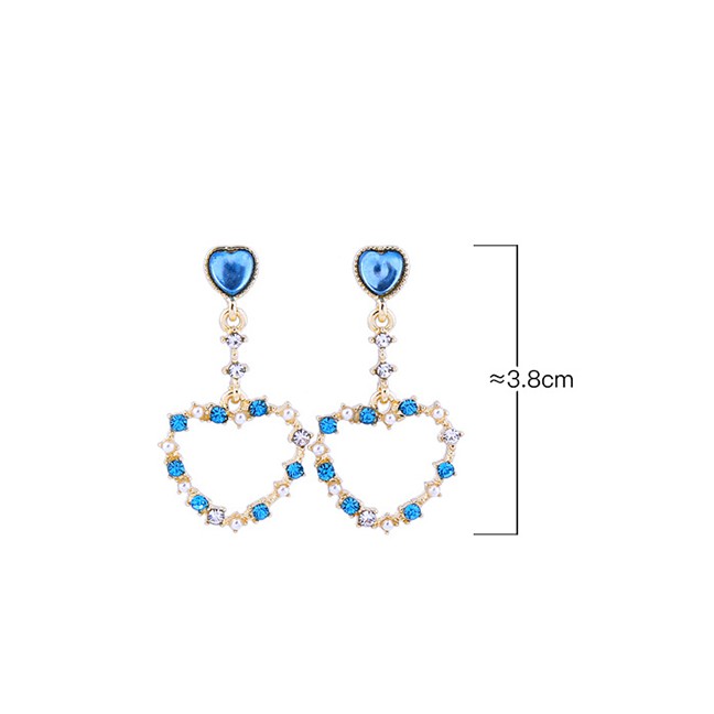 LRC Anting Tusuk Fashion Red Synthetic Pearl Crystal Diamond Heart Stud Earrings D09845