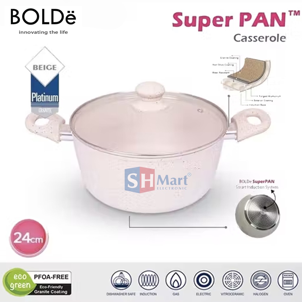 BOLDE SUPER PAN 24 CM CASSEROLE POT ANTI LENGKET GRANITE BEIGE SERIES ORIGINAL