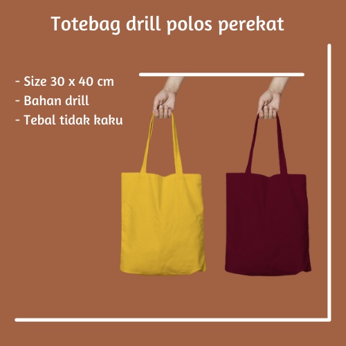 COD Totebag polos, totebag drill tanpa resleting warna warni, tote bag polos size 30 x 40 cm