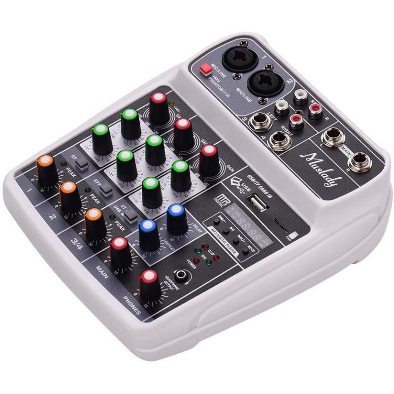 Muslady Profesional Compact Mixing Console Mixer 4 Channel 48V - White