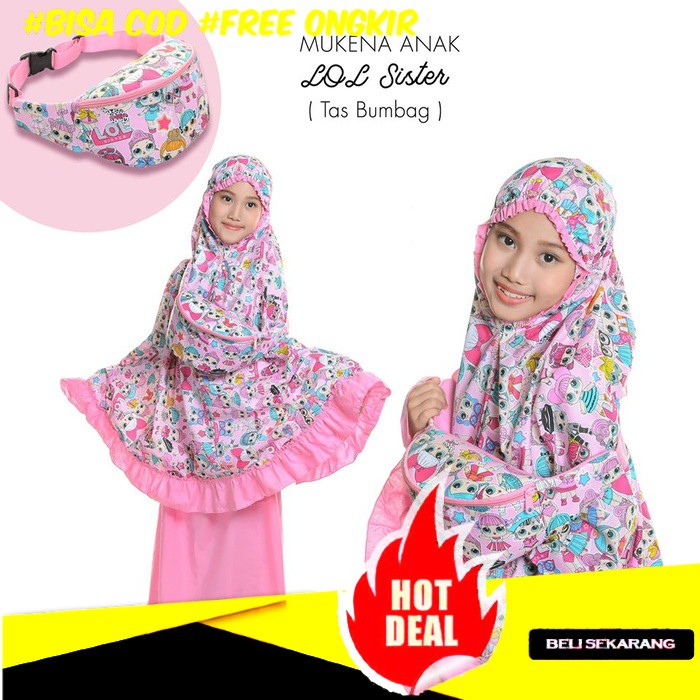 MUKENA ANAK KARAKTER FROZEN HELLO KITTY LITTLE PONY gratis tas slempang bumbag bisa buat  smartphone