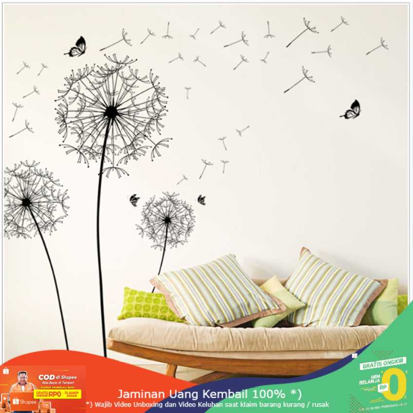 (BISA COD) RVOSTR Sticker Wallpaper Dinding Black Dandelion - AY834